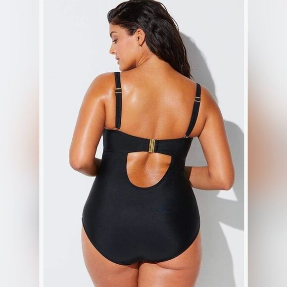NWT Swimsuits For All Plus Sz 20 Ruched Underwire One Piece black flora Swimsuit - Picture 3 of 13